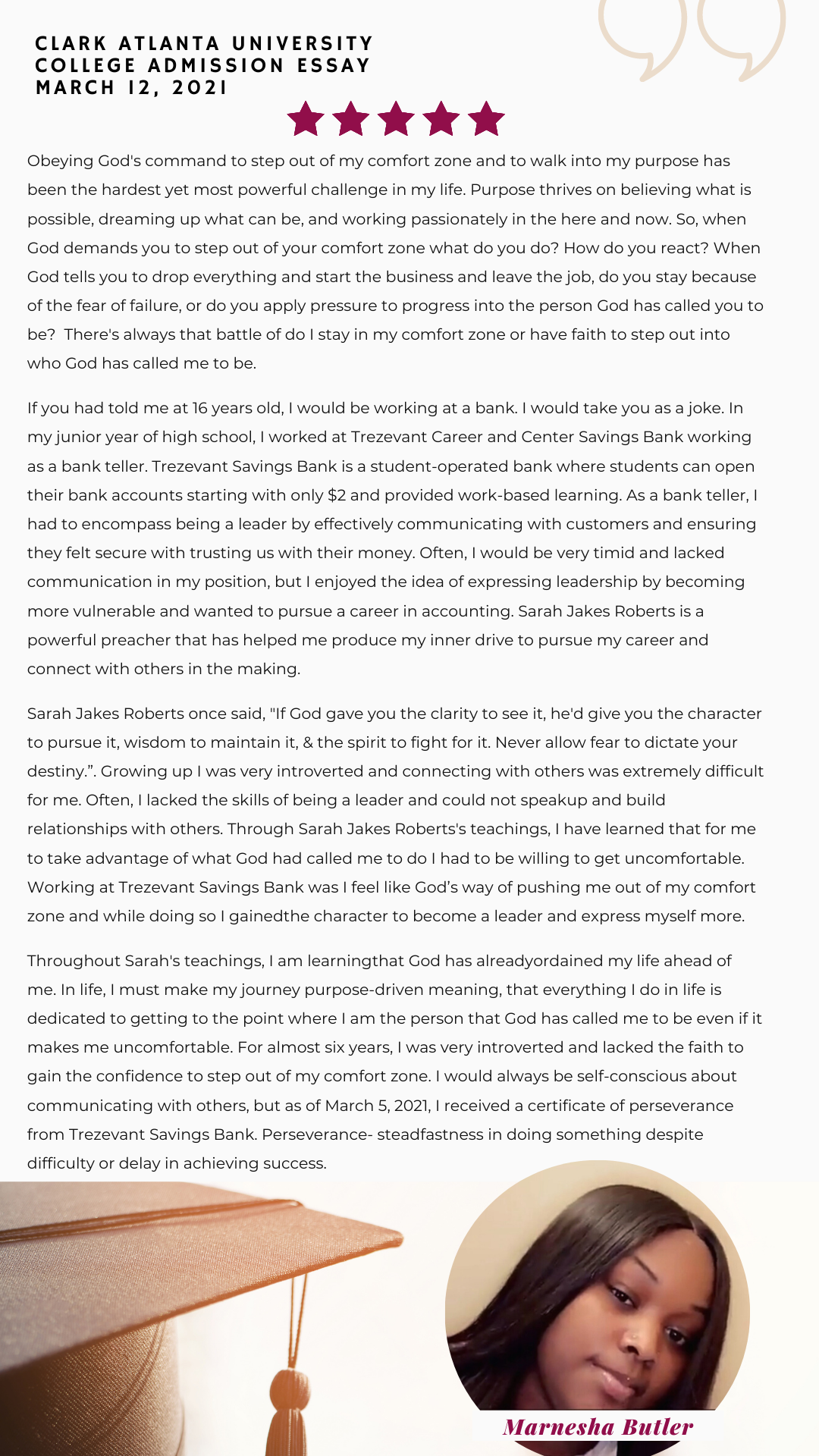 Testimonial story by a student